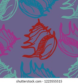 Summer background seamless multicolor mollusc shell for design.