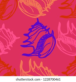 Summer background seamless multicolor mollusc shell for design.