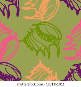 Summer background seamless multicolor mollusc shell for design.