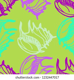 Summer background seamless multicolor mollusc shell for design.