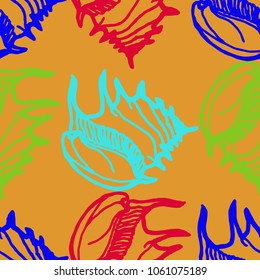 Summer background seamless multicolored clam shell for design.