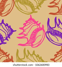 Summer background seamless multicolored clam shell for design.