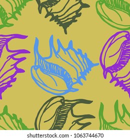 Summer background seamless multicolored clam shell for design.