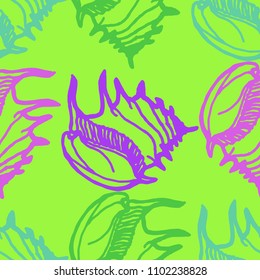 Summer background seamless multicolored clam shell for design.