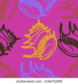 Summer background seamless multicolored clam shell for design.