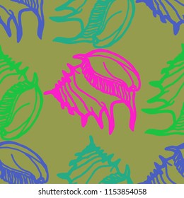 Summer background seamless multicolored clam shell for design.