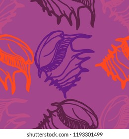 Summer background seamless multicolored clam shell for design.