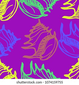 Summer background seamless multicolored mollusc shell for design.