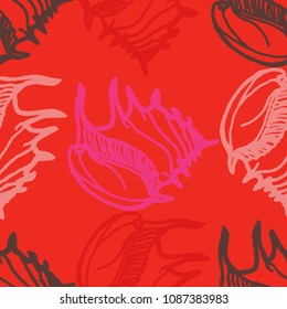 Summer background seamless multicolored mollusc shell for design.