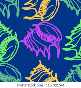 Summer background seamless multicolored mollusc shell for design.