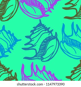 Summer background seamless multicolored mollusc shell for design.
