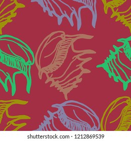Summer background seamless multicolored mollusc shell for design.