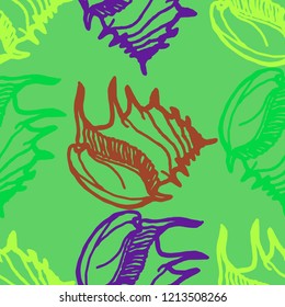 Summer background seamless multicolored mollusc shell for design.