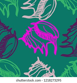 Summer background seamless multicolored mollusc shell for design.