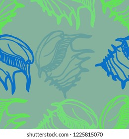 Summer background seamless multicolored mollusc shell for design.