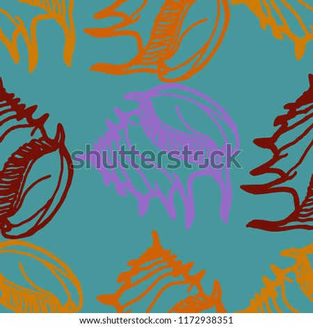 Summer background seamless multicolored mollusc shell for design.