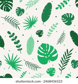 Summer background. Seamless pattern with tropical leaves. Vector illustration