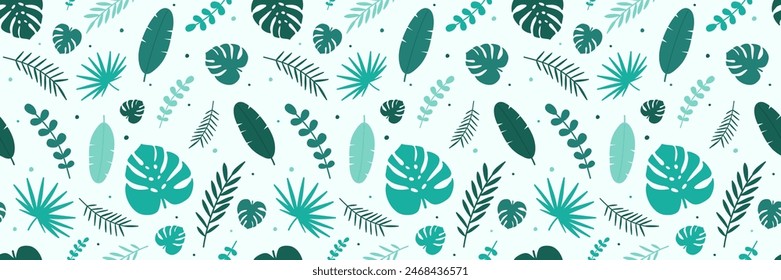 Summer background. Seamless pattern with tropical leaves. Vector illustration