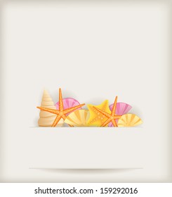 Summer background with seashells and starfishes