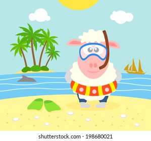  Summer  background with sheep vector