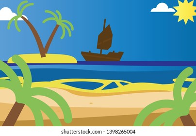 Summer background ship sea palm