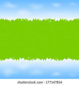 Summer background with silhouette of grass and blue sky with clouds, vector eps10 illustration