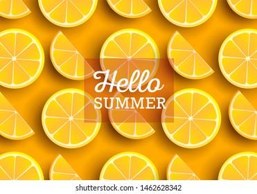 Summer background with slices of orange or lemon in modern graphic realistic style