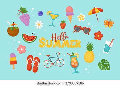 Summer background for social media, banner or poster design. Flat style cartoon illustration