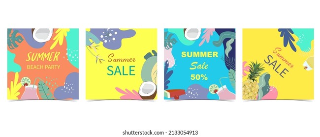 summer background for social media with leaf,pineapple