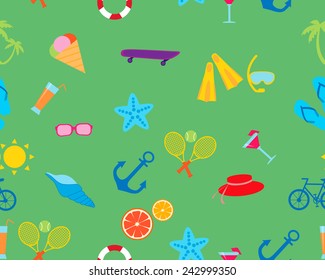Summer background. Sports and beach accessories. Vector seamless pattern