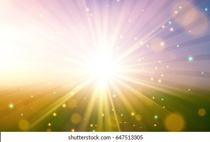 Summer background. Star burst with sparkles. Yellow sun with rays. Vector illustration
