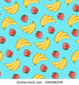 Summer background with strawberry and bananas