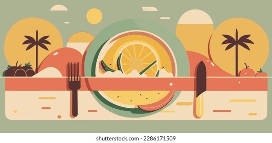 Fondo de verano, verano Lemmon ilustración vectorial naranja con un cartel para el sitio web y cabeceras sociales   