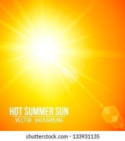 Summer background with a summer sun burst with lens flare. Vector illustration.