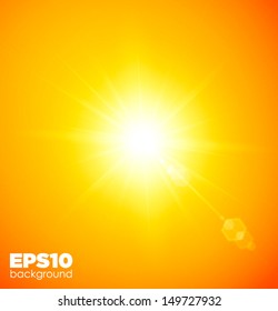 Summer background with a summer sun burst with lens flare. Vector illustration.