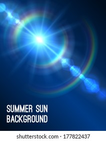 Summer background with a summer sun burst with lens flare. Vector illustration.