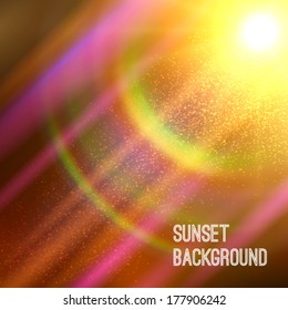 Summer background with a summer sun burst with lens flare. Vector illustration.