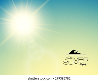 Summer background with a summer sun burst with lens flare, green sunset vector illustration