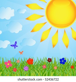 Summer background with the sun and a grass
