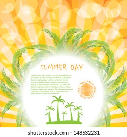 Summer background with sun and palm