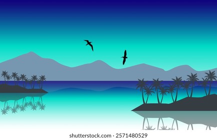 summer background sun and palm tree silhouette