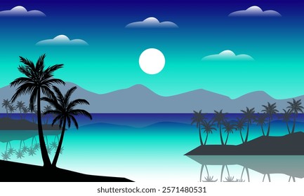 summer background sun and palm tree silhouette
