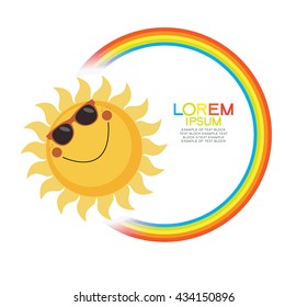 Summer background with sun, rainbow and text. Blank template. File is saved in 10 EPS version.