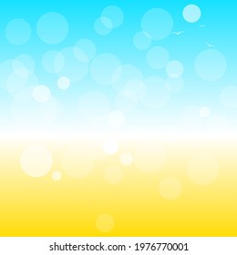 Summer background. Sun, sky, sand and bird.