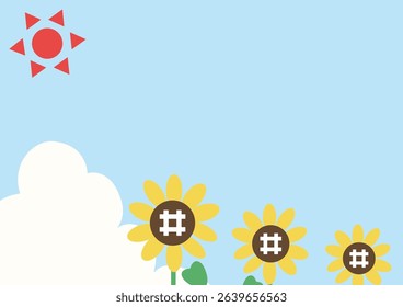 Summer background with sunflowers and blue sky