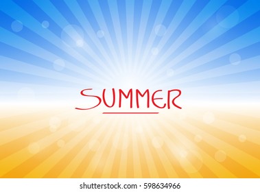summer background with sunlight blue sky and orange sunny, illustration, vector