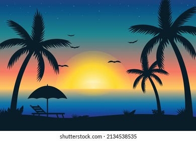 Summer background with sunset palm trees