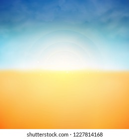 Summer background of sunshine and clouds nature beach background, illustration vector eps10