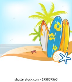 summer background with surboard on background