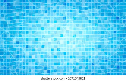 Summer Background. Swimming Pool Bottom Caustics Ripple And Flow With Waves Background. Texture Of Water Surface. Overhead View. Vector Background